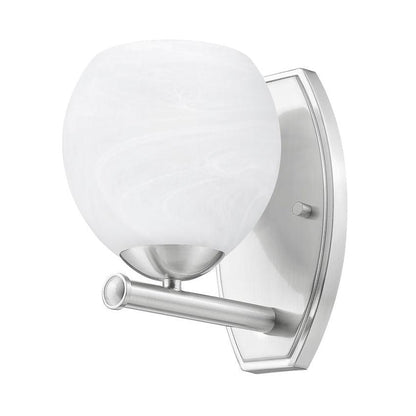 Z-Lite Colette 8" 1-Light Brushed Nickel Steel Frame Feathered White Glass Shade Wall Sconce