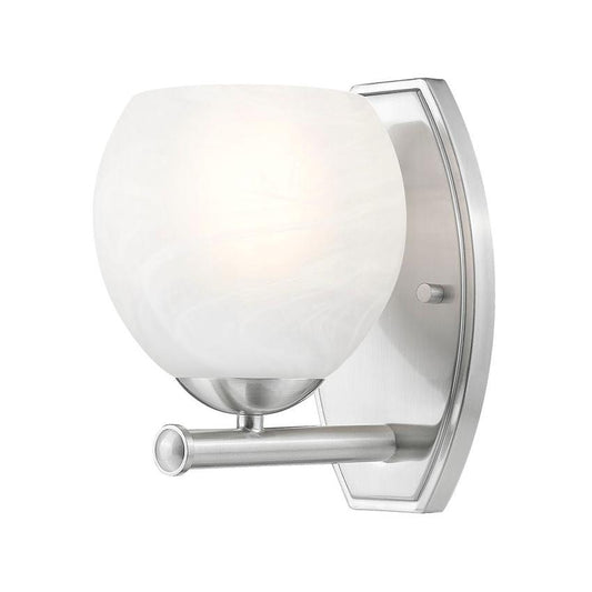Z-Lite Colette 8" 1-Light Brushed Nickel Steel Frame Feathered White Glass Shade Wall Sconce
