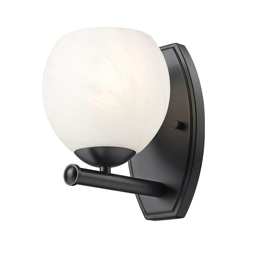 Z-Lite Colette 8" 1-Light Matte Black Steel Frame Feathered White Glass Shade Wall Sconce