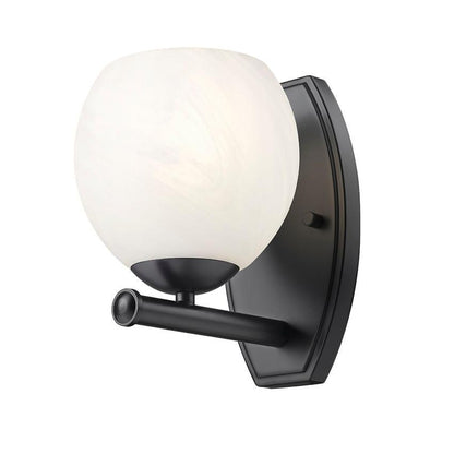 Z-Lite Colette 8" 1-Light Matte Black Steel Frame Feathered White Glass Shade Wall Sconce