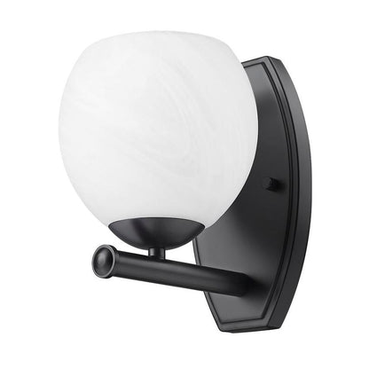 Z-Lite Colette 8" 1-Light Matte Black Steel Frame Feathered White Glass Shade Wall Sconce