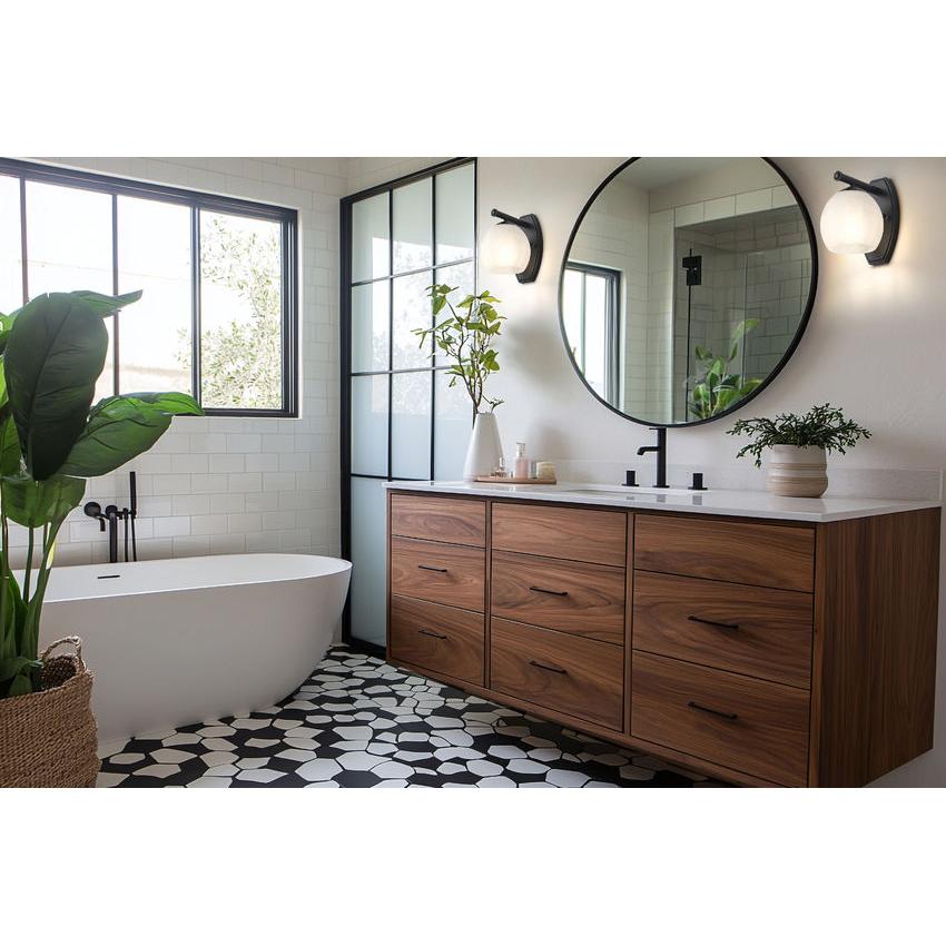 Z-Lite Colette 8" 1-Light Matte Black Steel Frame Feathered White Glass Shade Wall Sconce