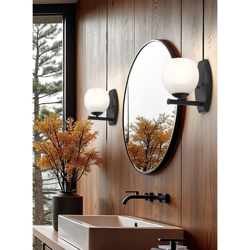 Z-Lite Colette 8" 1-Light Matte Black Steel Frame Feathered White Glass Shade Wall Sconce