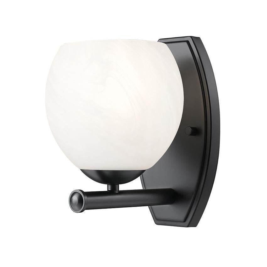 Z-Lite Colette 8" 1-Light Matte Black Steel Frame Feathered White Glass Shade Wall Sconce
