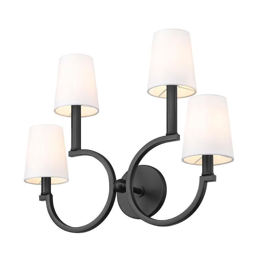 Z-Lite Cordelia 21" 4-Light White Fabric Shade Matte Black Steel Frame Wall Sconce
