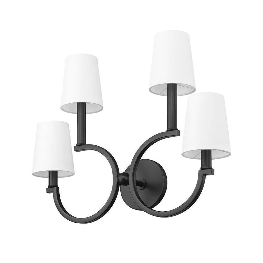 Z-Lite Cordelia 21" 4-Light White Fabric Shade Matte Black Steel Frame Wall Sconce
