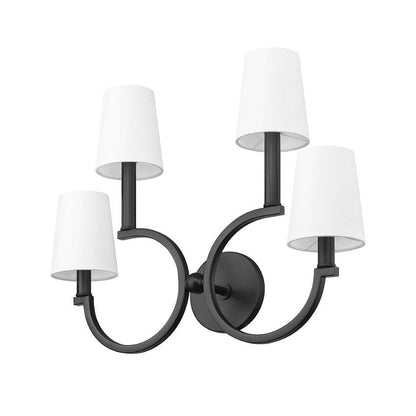 Z-Lite Cordelia 21" 4-Light White Fabric Shade Matte Black Steel Frame Wall Sconce