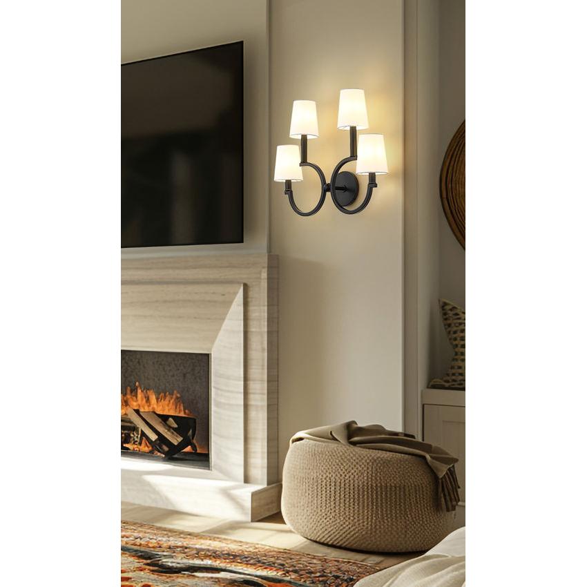 Z-Lite Cordelia 21" 4-Light White Fabric Shade Matte Black Steel Frame Wall Sconce