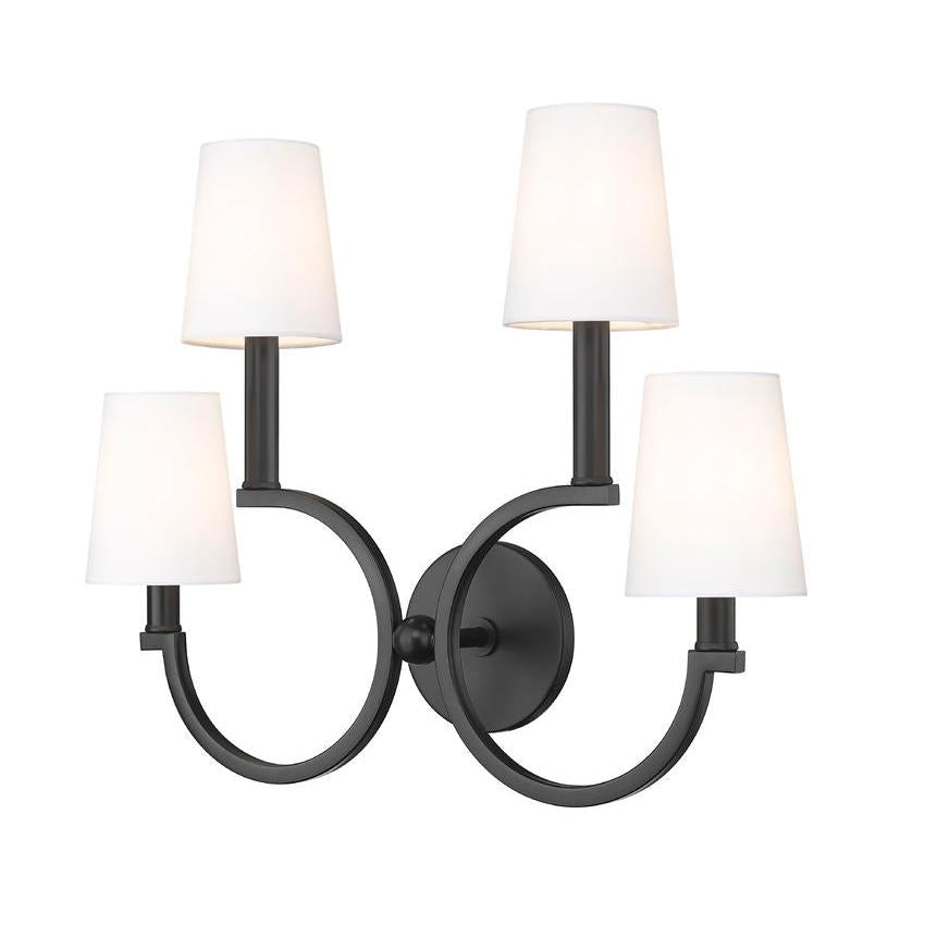 Z-Lite Cordelia 21" 4-Light White Fabric Shade Matte Black Steel Frame Wall Sconce
