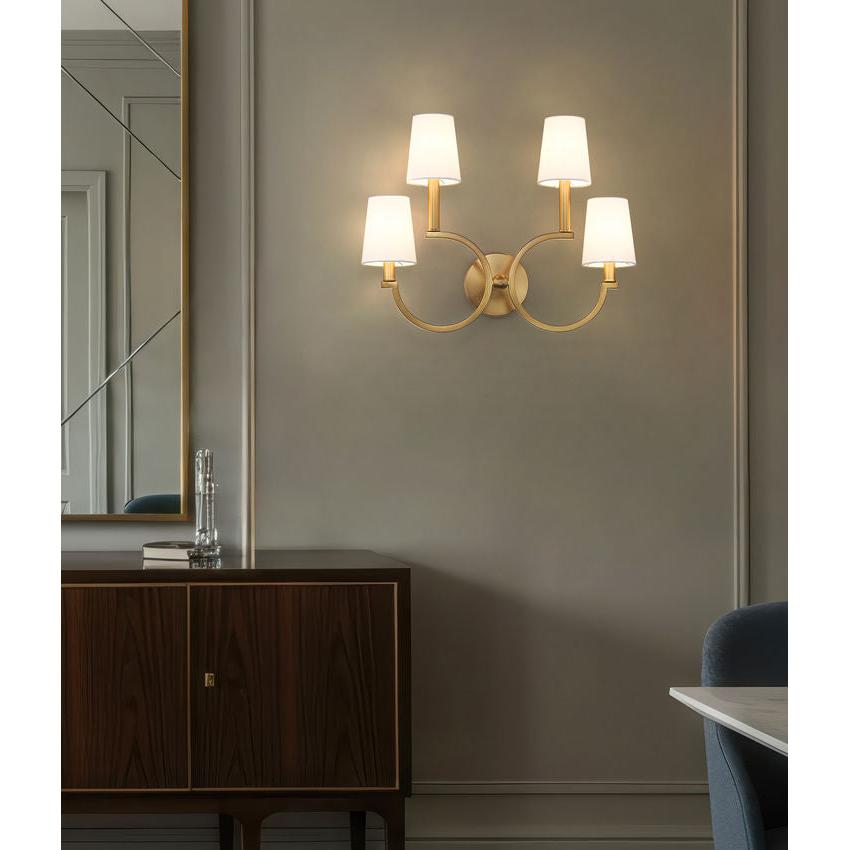 Z-Lite Cordelia 21" 4-Light White Fabric Shade Modern Gold Steel Frame Wall Sconce