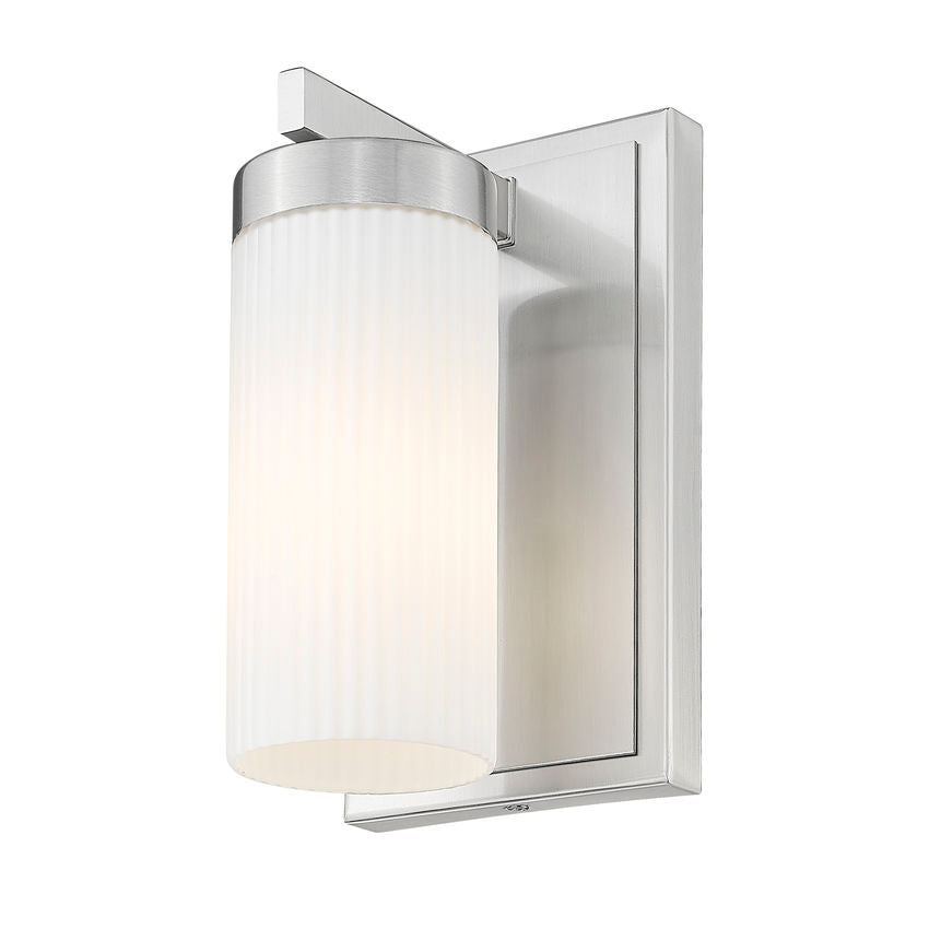 Z-Lite Danica 1-Light Medium Bulb Base Brushed Nickel Steel White Glass Shade Wall Sconce