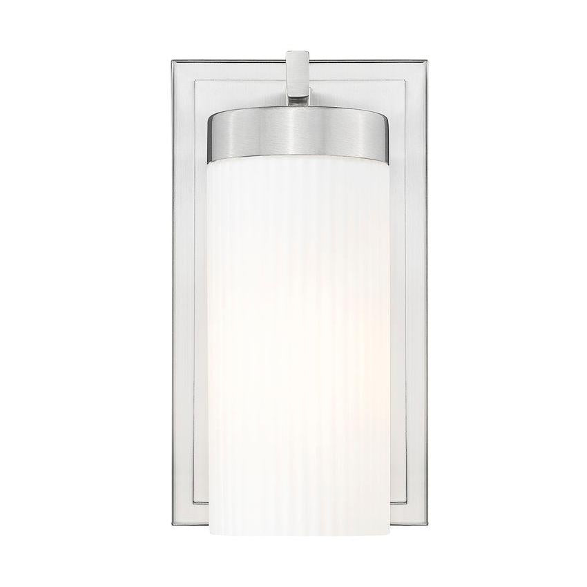 Z-Lite Danica 1-Light Medium Bulb Base Brushed Nickel Steel White Glass Shade Wall Sconce