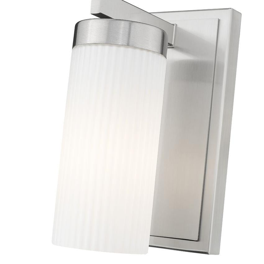 Z-Lite Danica 1-Light Medium Bulb Base Brushed Nickel Steel White Glass Shade Wall Sconce