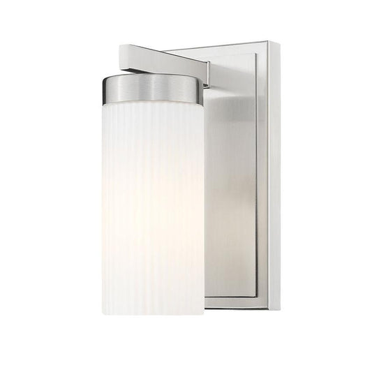 Z-Lite Danica 1-Light Medium Bulb Base Brushed Nickel Steel White Glass Shade Wall Sconce