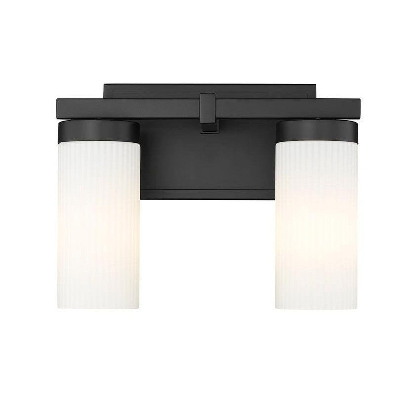 Z-Lite Danica 12" 2-Light Matte Black Steel Vanity Light With White Glass Shade