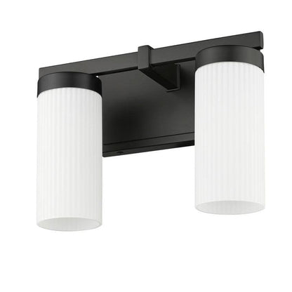 Z-Lite Danica 12" 2-Light Matte Black Steel Vanity Light With White Glass Shade