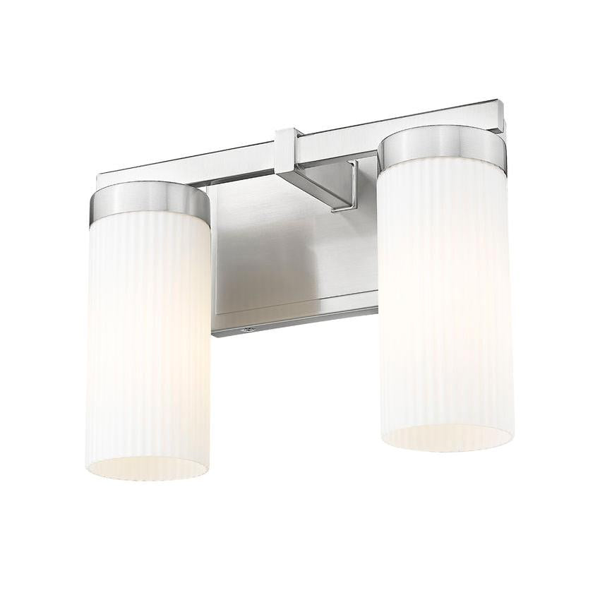 Z-Lite Danica 2-Light Medium Bulb Base Brushed Nickel Steel White Glass Shade Vanity Light