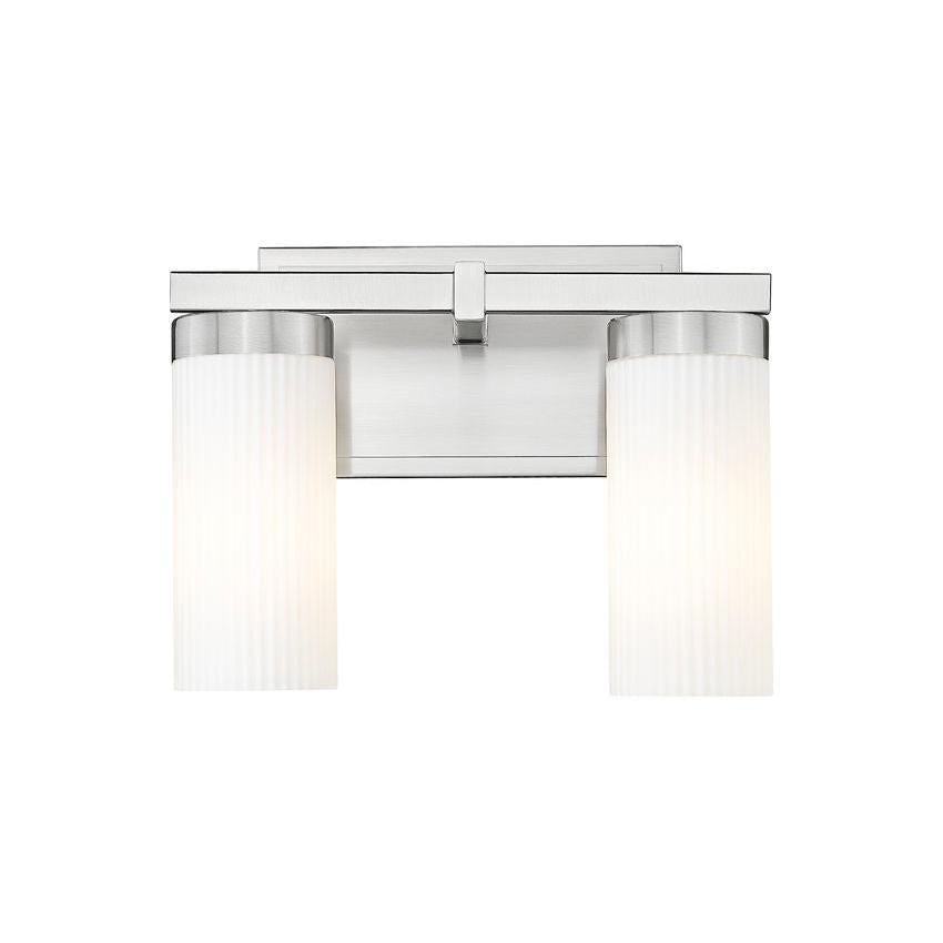 Z-Lite Danica 2-Light Medium Bulb Base Brushed Nickel Steel White Glass Shade Vanity Light