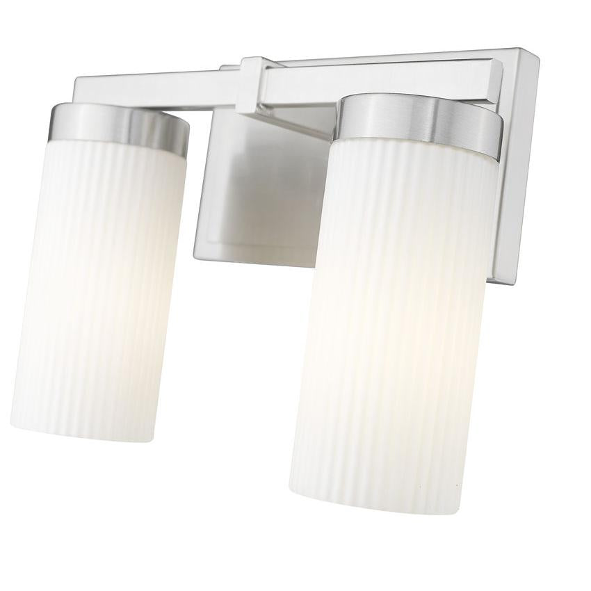 Z-Lite Danica 2-Light Medium Bulb Base Brushed Nickel Steel White Glass Shade Vanity Light