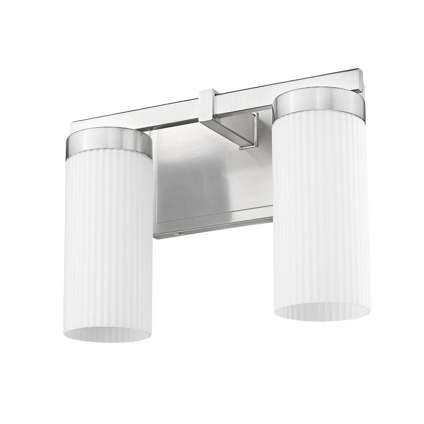 Z-Lite Danica 2-Light Medium Bulb Base Brushed Nickel Steel White Glass Shade Vanity Light