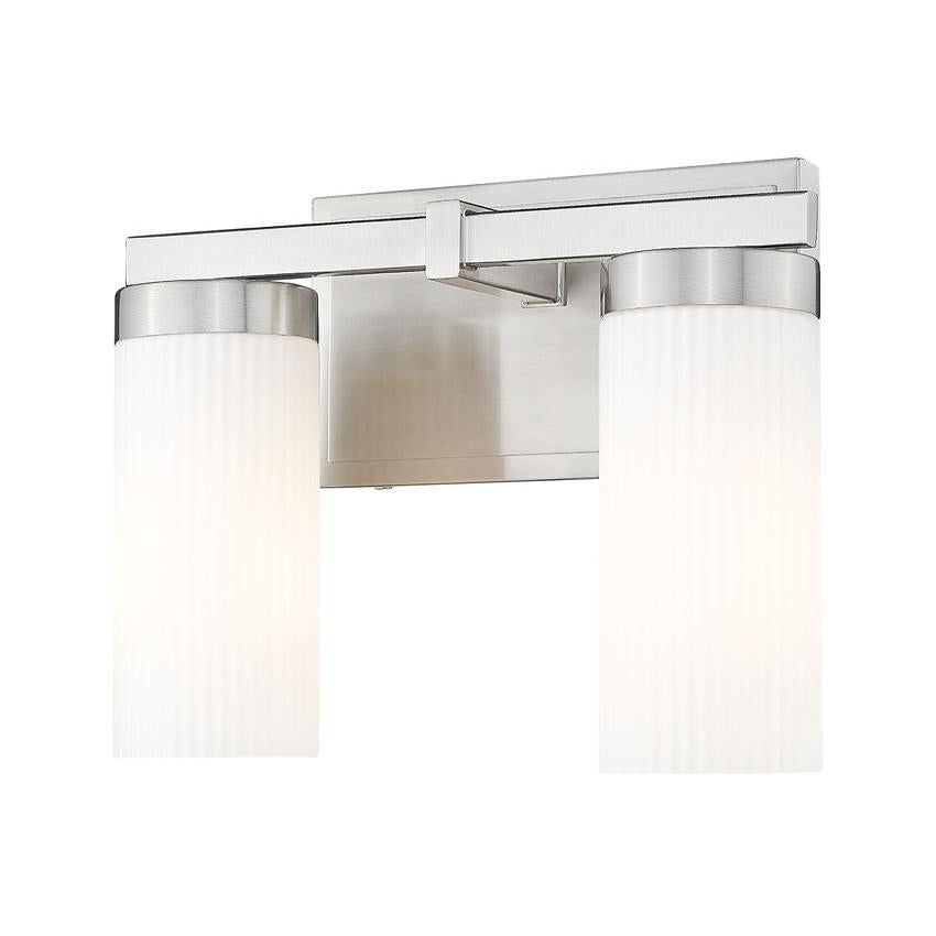 Z-Lite Danica 2-Light Medium Bulb Base Brushed Nickel Steel White Glass Shade Vanity Light