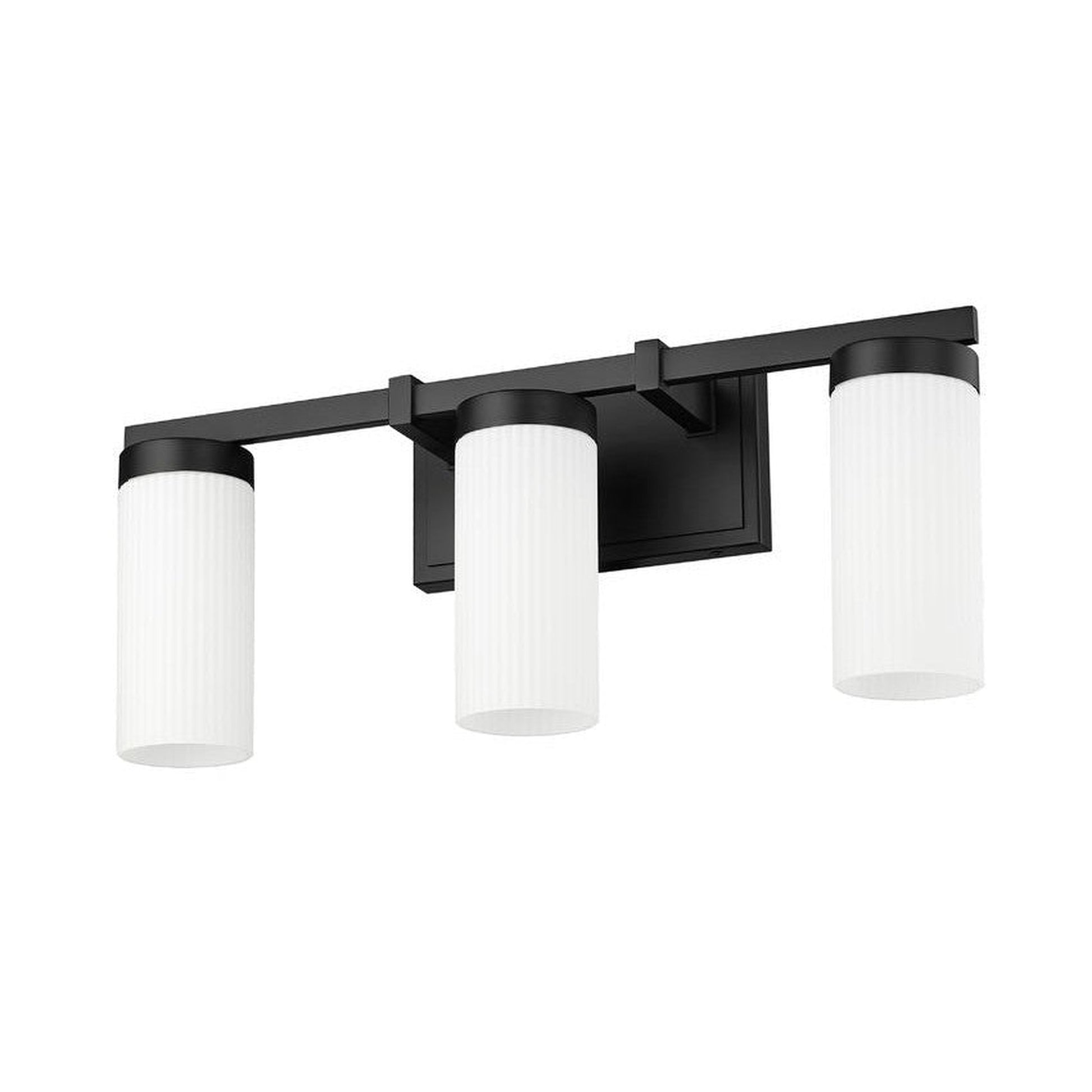 Z-Lite Danica 21" 3-Light Matte Black Steel Vanity Light With White Glass Shade