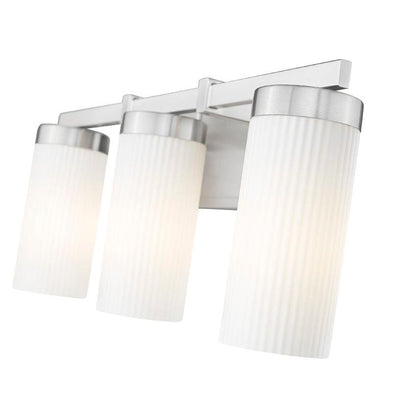 Z-Lite Danica 3-Light Medium Bulb Base Brushed Nickel Steel White Glass Shade Vanity Light