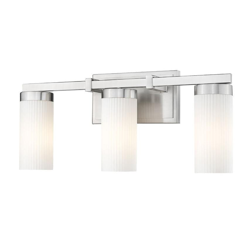 Z-Lite Danica 3-Light Medium Bulb Base Brushed Nickel Steel White Glass Shade Vanity Light