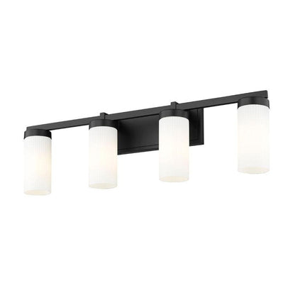 Z-Lite Danica 30" 4-Light Matte Black Steel Vanity Light With White Glass Shade