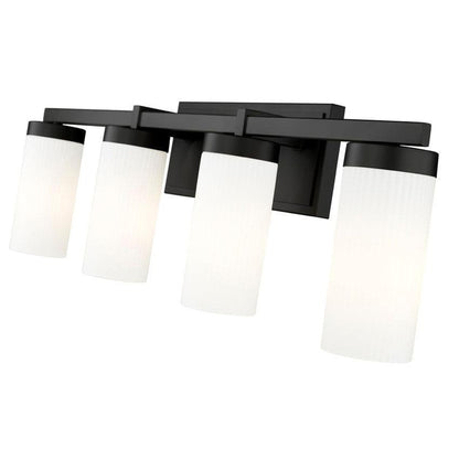 Z-Lite Danica 30" 4-Light Matte Black Steel Vanity Light With White Glass Shade