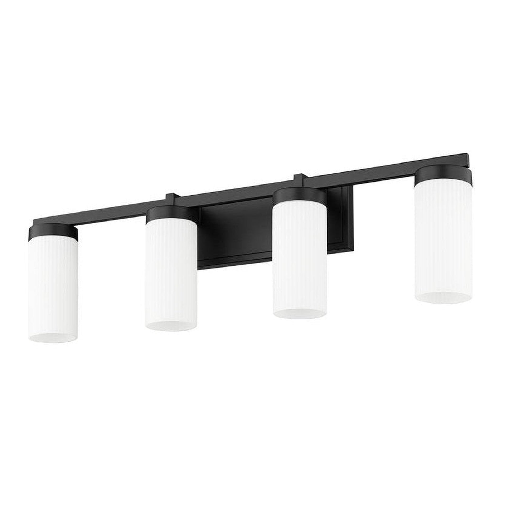 Z-Lite Danica 30" 4-Light Matte Black Steel Vanity Light With White Glass Shade