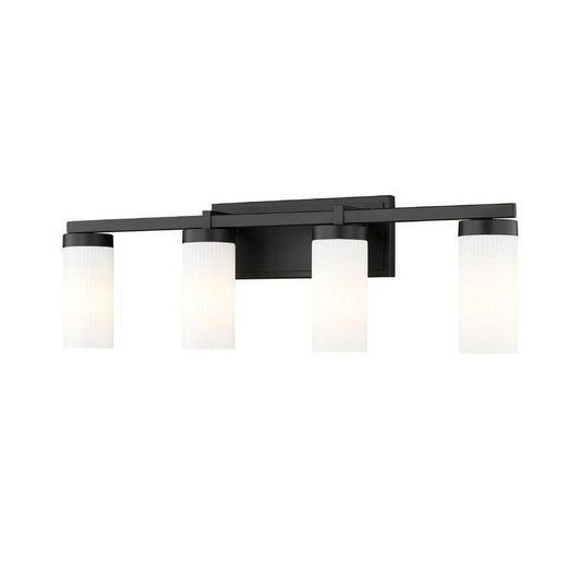 Z-Lite Danica 30" 4-Light Matte Black Steel Vanity Light With White Glass Shade