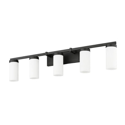 Z-Lite Danica 39" 5-Light Matte Black Steel Vanity Light With White Glass Shade