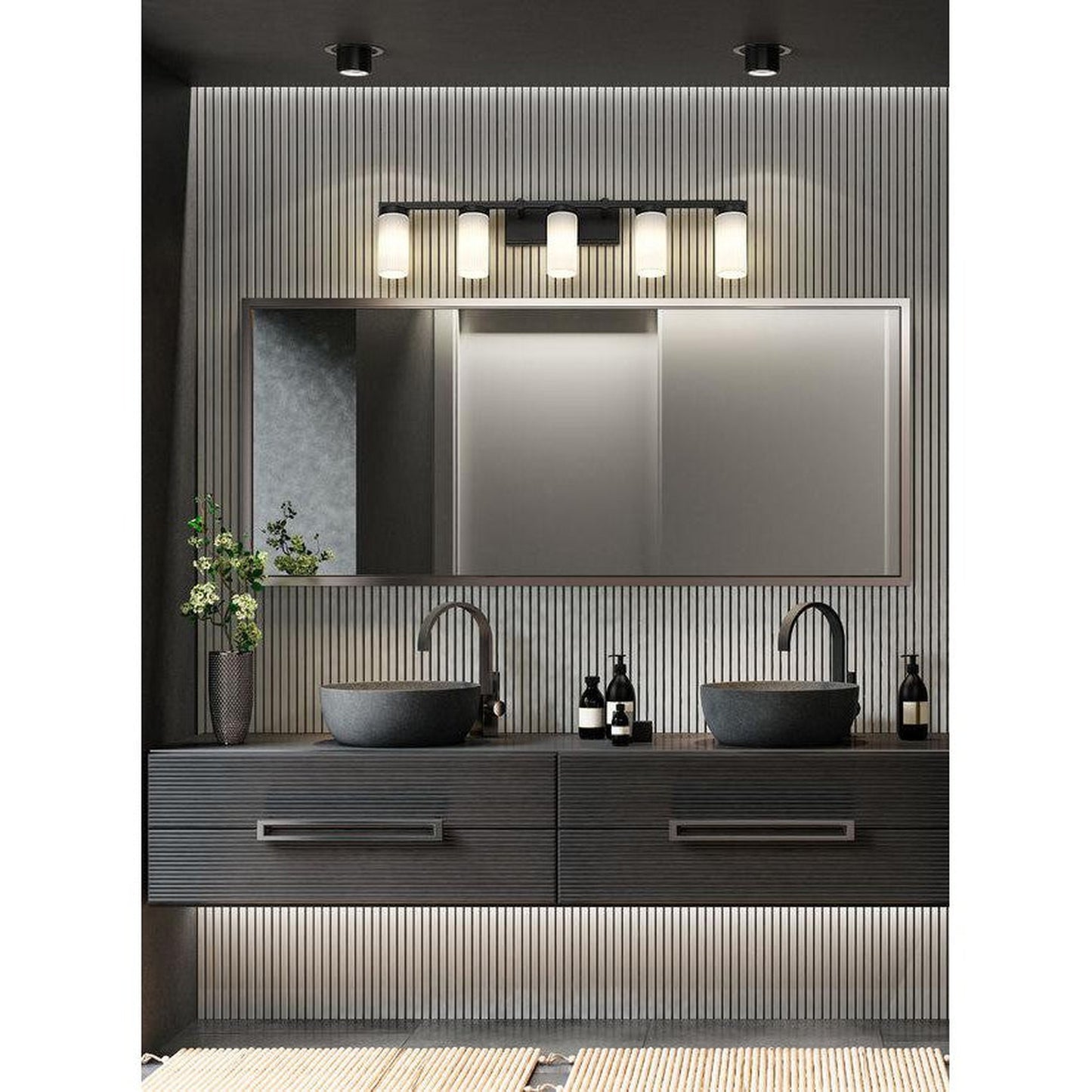 Z-Lite Danica 39" 5-Light Matte Black Steel Vanity Light With White Glass Shade