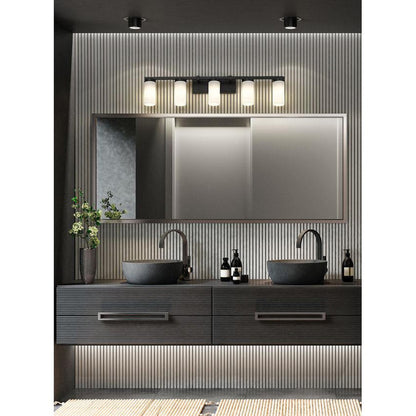 Z-Lite Danica 39" 5-Light Matte Black Steel Vanity Light With White Glass Shade