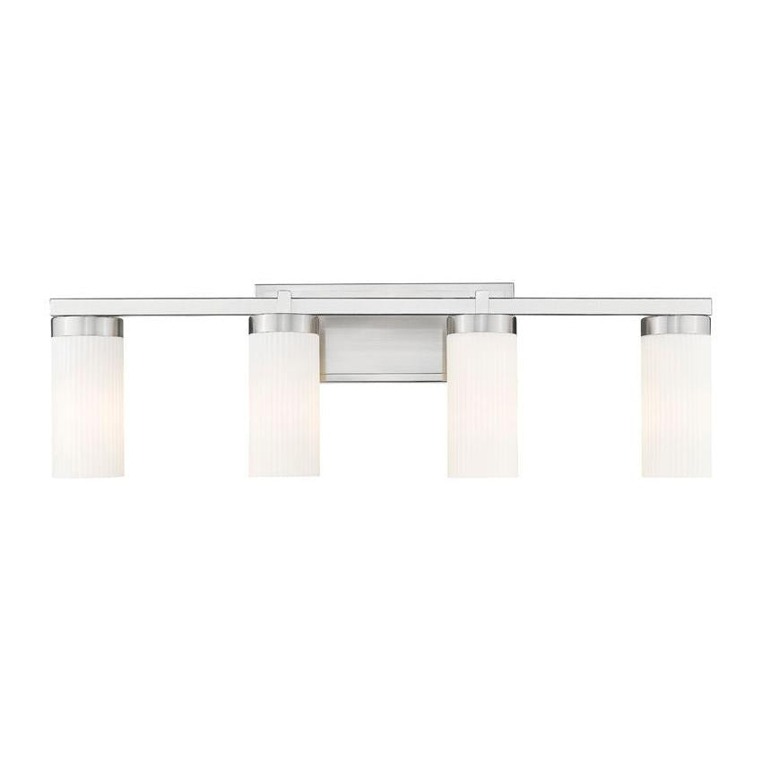 Z-Lite Danica 4-Light Medium Bulb Base Brushed Nickel Steel White Glass Shade Vanity Light