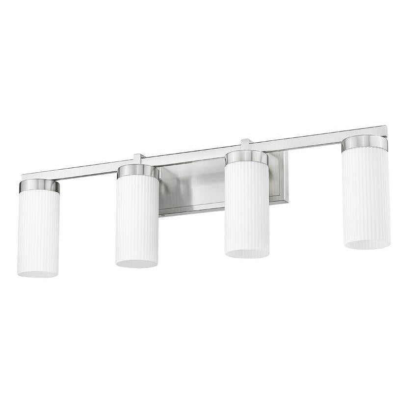 Z-Lite Danica 4-Light Medium Bulb Base Brushed Nickel Steel White Glass Shade Vanity Light