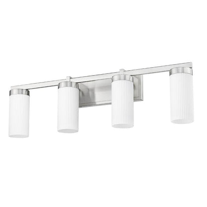 Z-Lite Danica 4-Light Medium Bulb Base Brushed Nickel Steel White Glass Shade Vanity Light