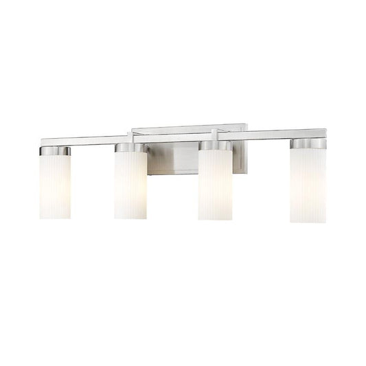 Z-Lite Danica 4-Light Medium Bulb Base Brushed Nickel Steel White Glass Shade Vanity Light