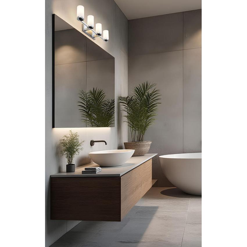 Z-Lite Danica 4-Light Medium Bulb Base Chrome Steel White Glass Shade Vanity Light