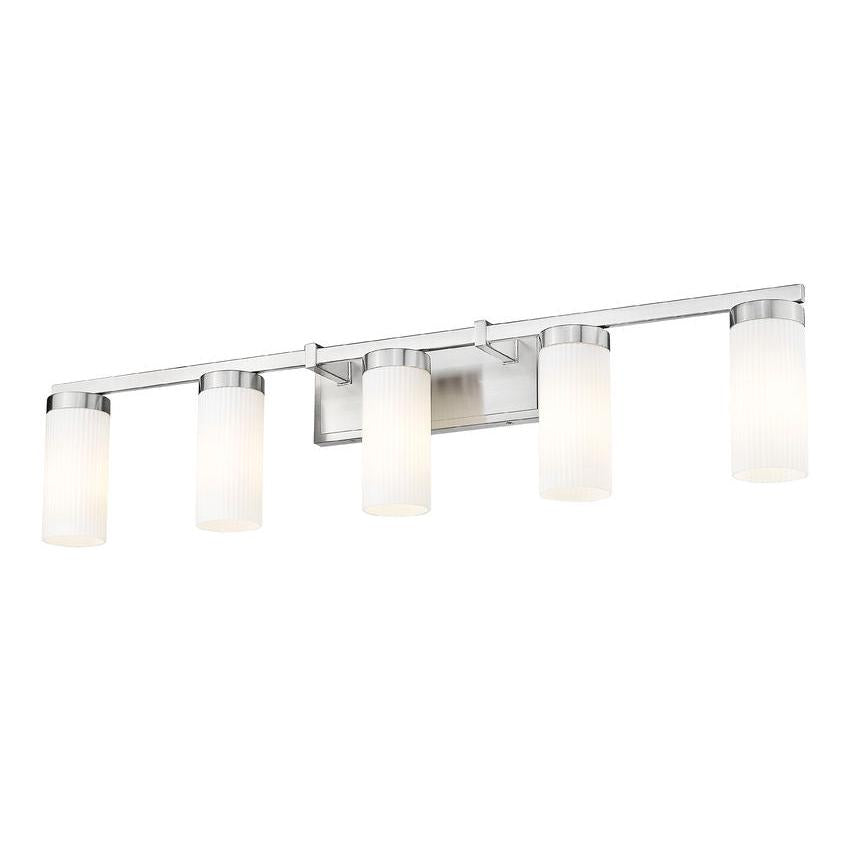 Z-Lite Danica 5-Light Medium Bulb Base Brushed Nickel Steel White Glass Shade Vanity Light