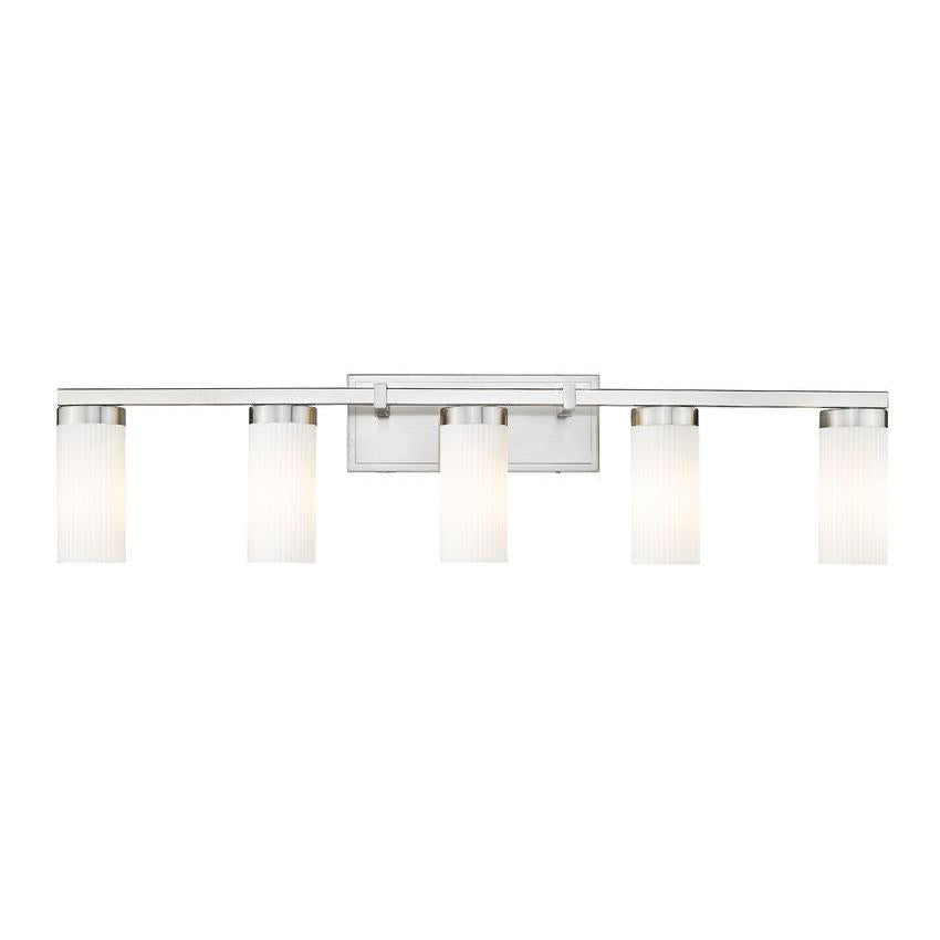 Z-Lite Danica 5-Light Medium Bulb Base Brushed Nickel Steel White Glass Shade Vanity Light