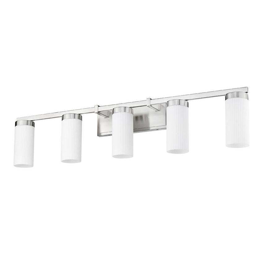 Z-Lite Danica 5-Light Medium Bulb Base Brushed Nickel Steel White Glass Shade Vanity Light