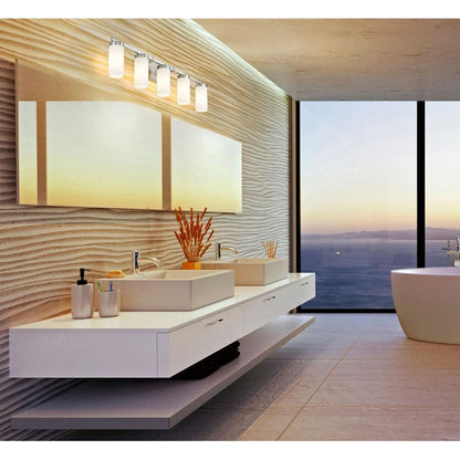 Z-Lite Danica 5-Light Medium Bulb Base Brushed Nickel Steel White Glass Shade Vanity Light