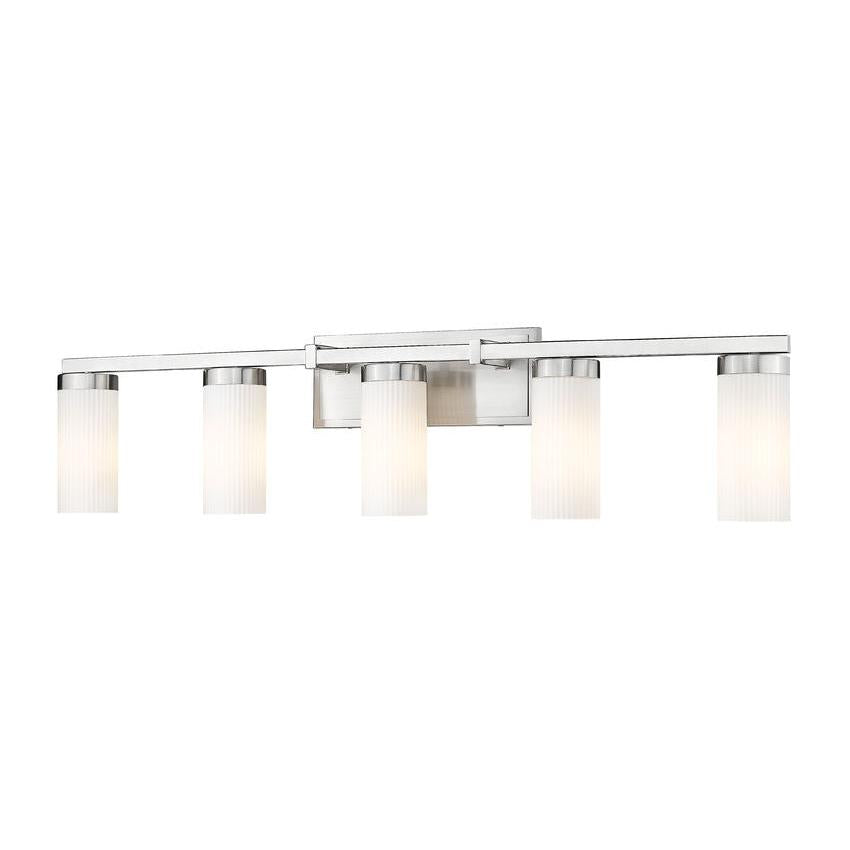 Z-Lite Danica 5-Light Medium Bulb Base Brushed Nickel Steel White Glass Shade Vanity Light
