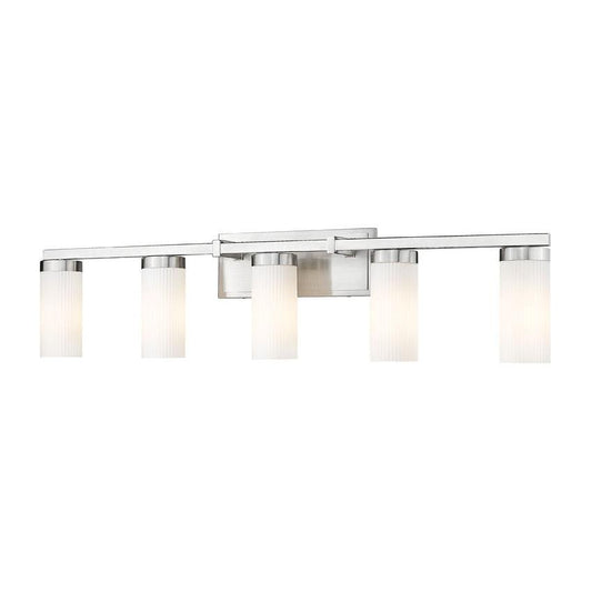 Z-Lite Danica 5-Light Medium Bulb Base Brushed Nickel Steel White Glass Shade Vanity Light