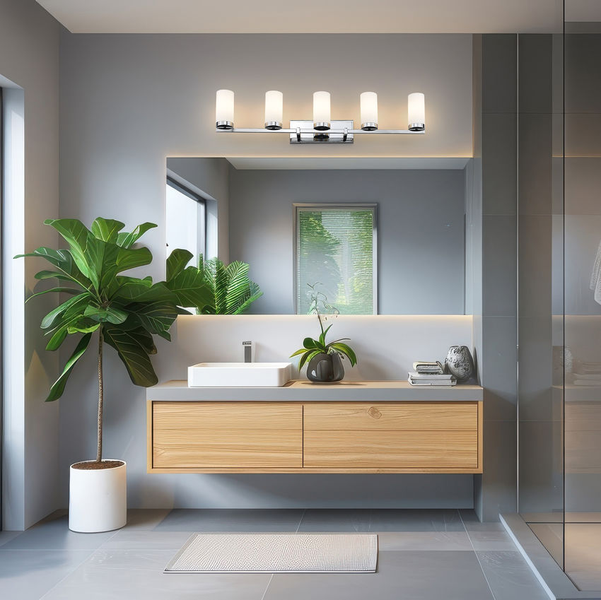 Z-Lite Danica 5-Light Medium Bulb Base Chrome Steel White Glass Shade Vanity Light