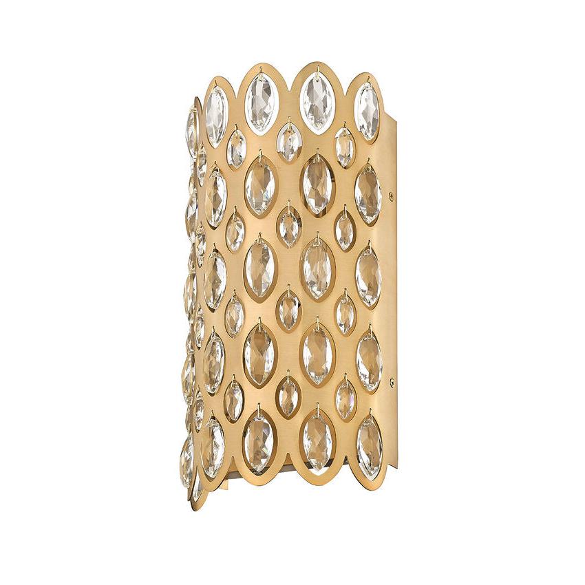 Z-Lite Dealey 2-Light Heirloom Brass Steel and K9 Crystal Shade Wall Sconce