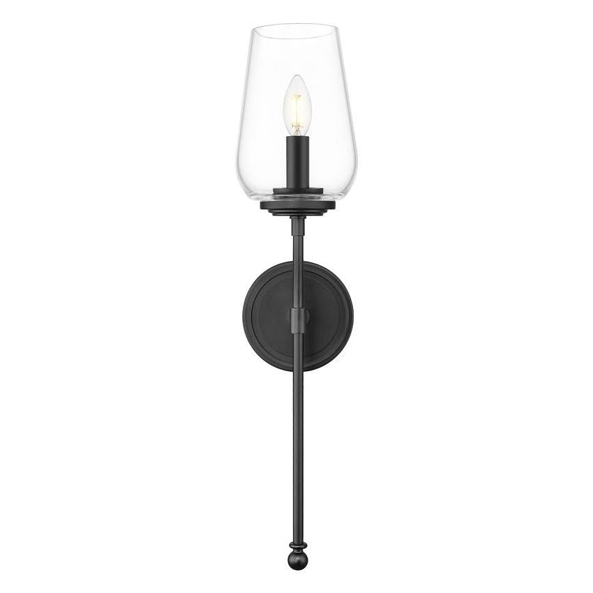 Z-Lite Dominique 6" 1-Light Matte Black Steel Frame Clear Glass Shade Wall Sconce