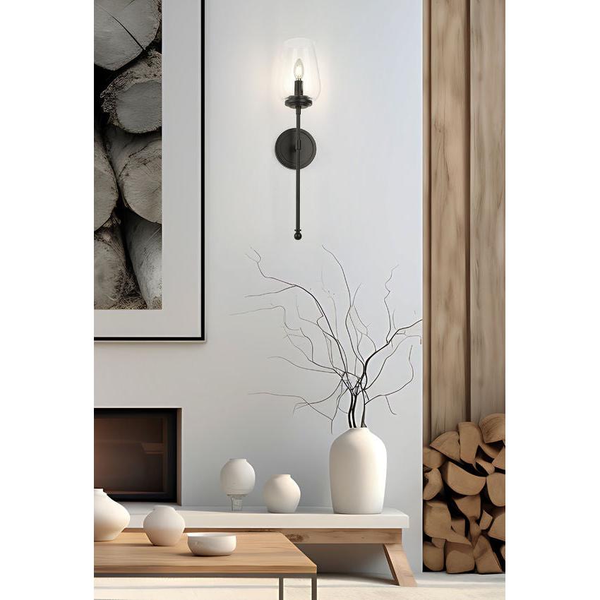 Z-Lite Dominique 6" 1-Light Matte Black Steel Frame Clear Glass Shade Wall Sconce